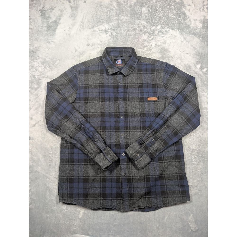 Icewear Iceland Shirt Mens Large Blue Gray Plaid Flannel Long Sleeve Button Up
